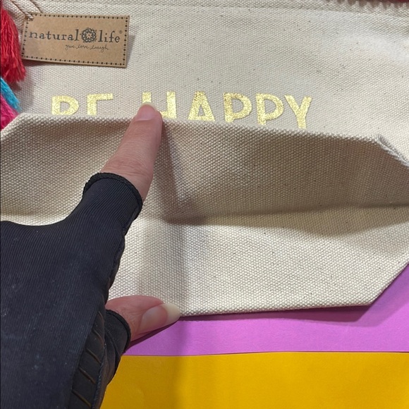 NATURAL LIFE BE HAPPY Cosmetic Bag or Catch All Pouch with 3 Tier Pom Pom Arrow - Picture 6 of 8